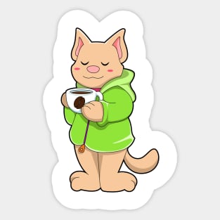 Cat with Cup of Coffee & Pajamas Sticker